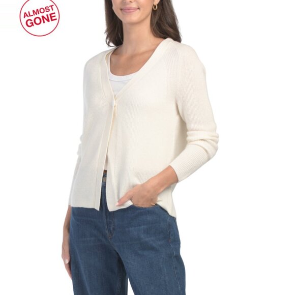 EDINBURGH KNITS Pearl White Cashmere One Button Cardigan - Picture 1 of 2
